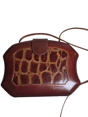 Vintage Croc Embossed Bonavi Hard-Sided Accordion Crossbody Purse